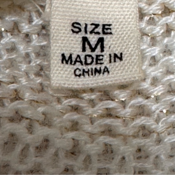 Miss Me Loose Crochet Sheer Sweater Cream Color Long Sleeve V Neck Medium - Picture 11 of 13